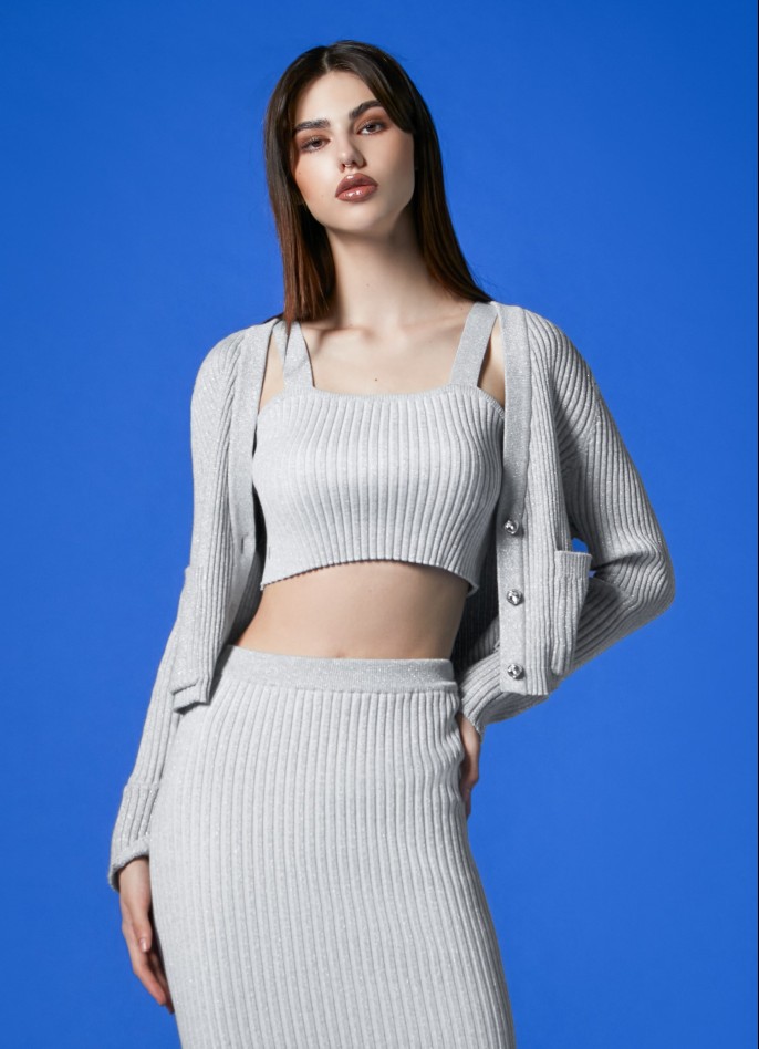 RIBBED KNIT CROP TOP - SILVER